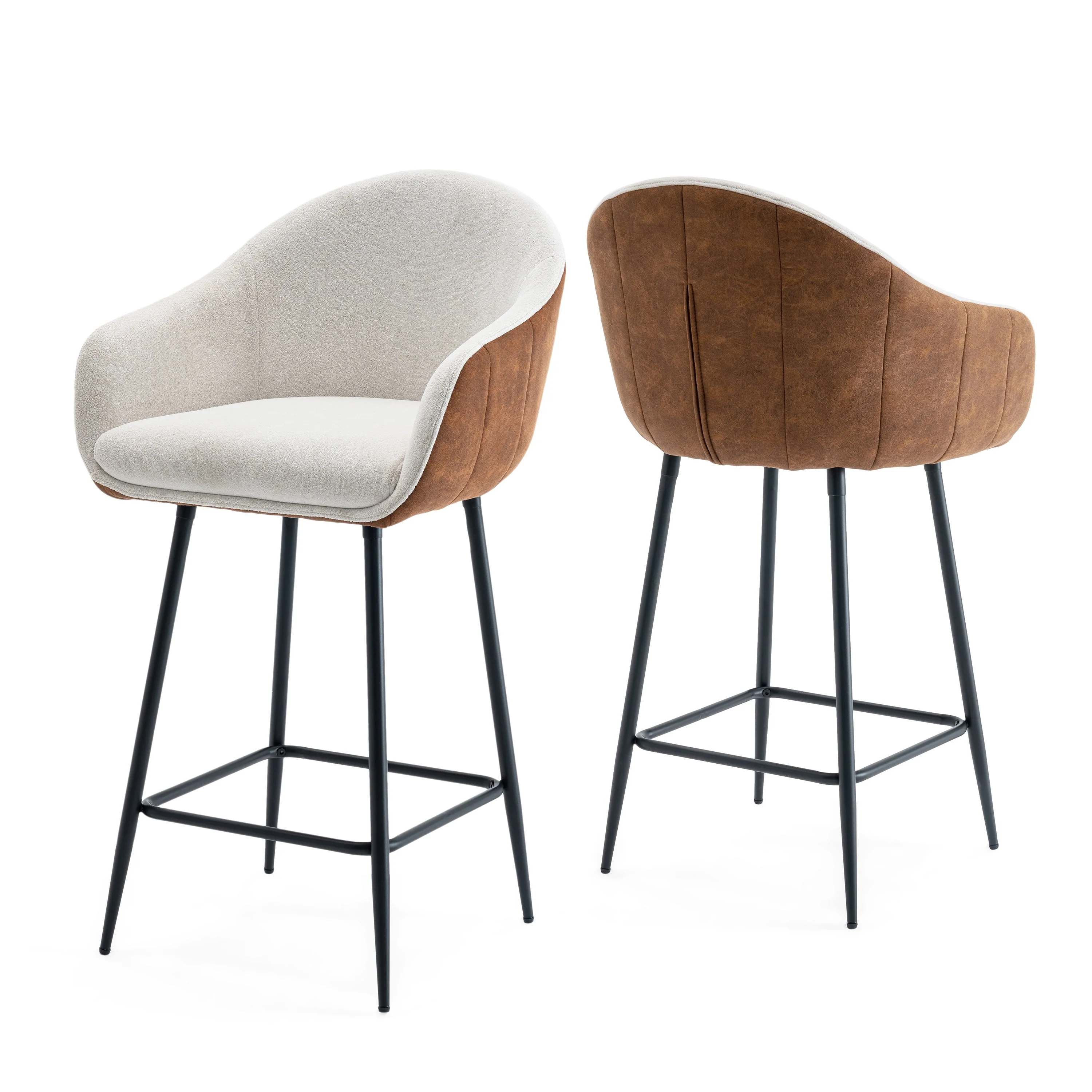 Luxury Bar Beige & Brown Upholstery Counter Stools