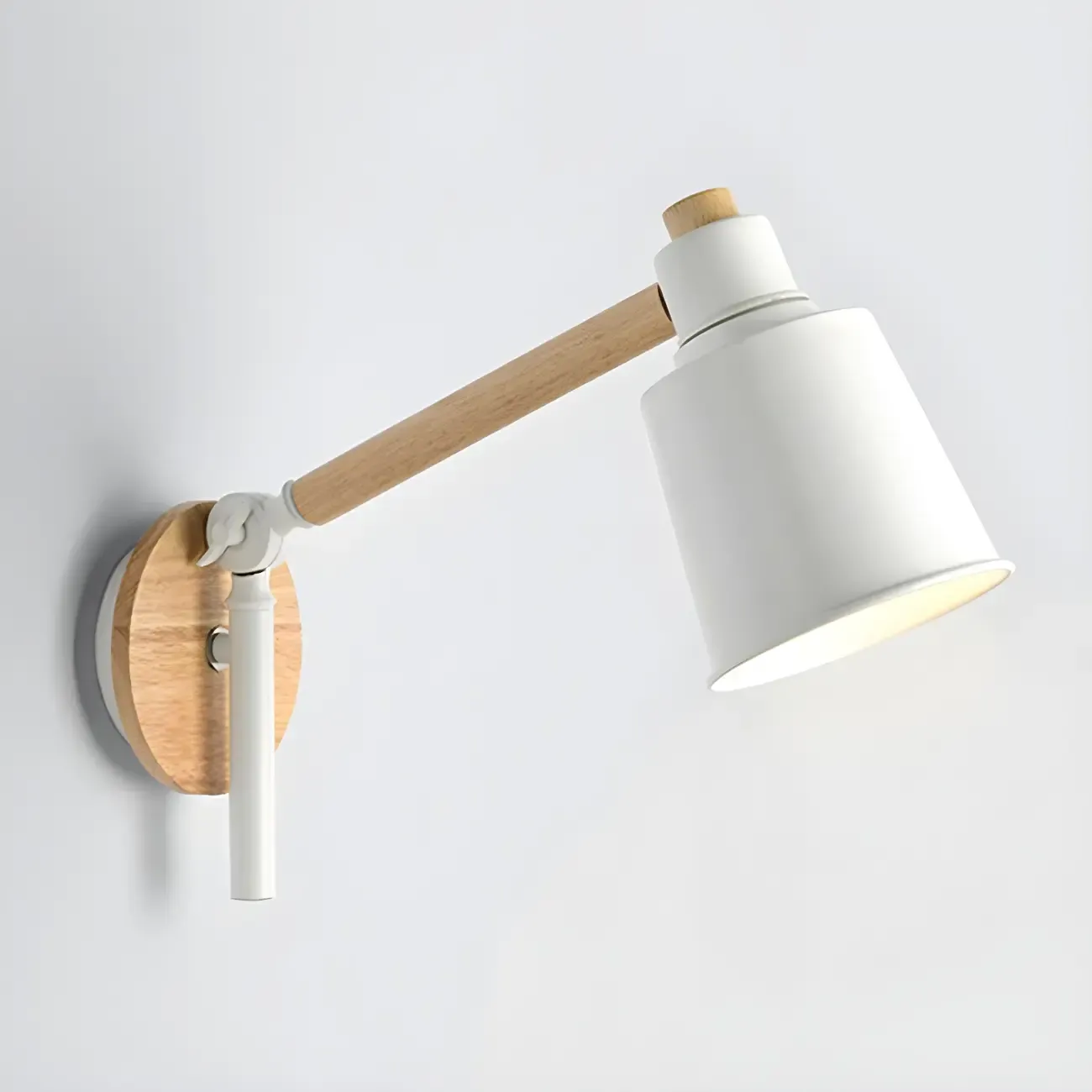 Modern Wood Metal Swing Arm Wall Light