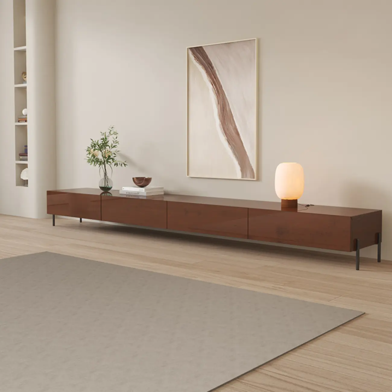 Modern Wood TV Stand in Nut-Brown with Drawers