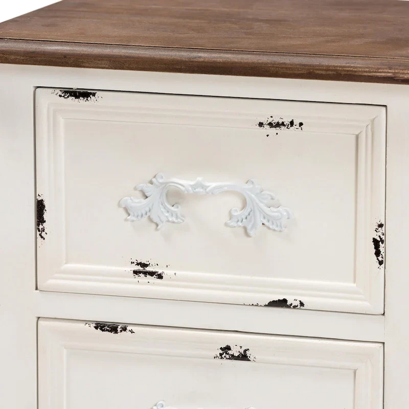 Baxton Studio Levron Classic and Traditional Two-Tone Walnut Brown and Antique White Finished Wood 2-Drawer End Table