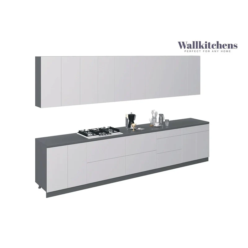 13Ft Wide White Gloss Kitchen Cabinet Set, Soft-Close Doors, European Chipboard, 153