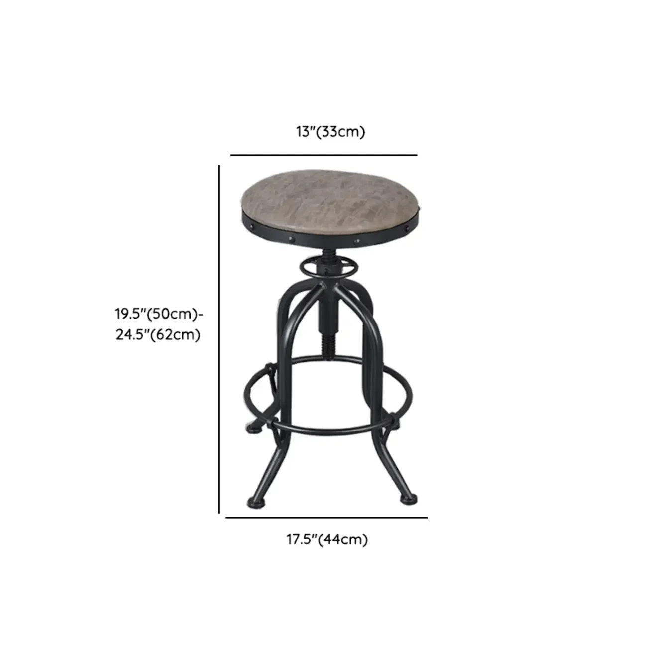 Industrial Round Adjustable Wooden Metal Bar Stools With Backs