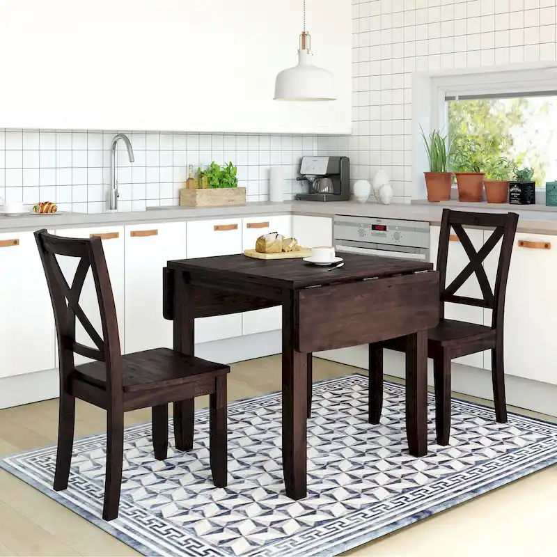 Drop Leaf Dining Table Set for 2, Espresso/Brown, 3-Piece