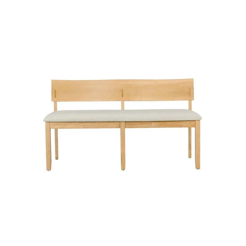 Celi 53 Inch Dining Bench, Cream Fabric Seat, Natural Brown Wood Frame