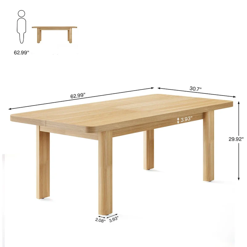 63 Large Office Computer Desk, Executive Desk with Solid Wood Legs