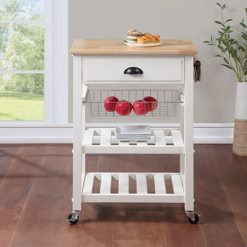 Kitchen Cart with Wood Top - Natural Wood, Rolling Design, Single User