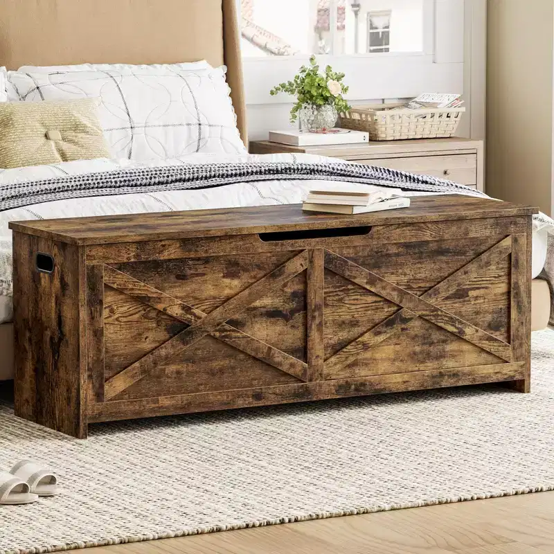 47 Wooden Storage Bench, Flip Top Entryway Shoe Bench with Safety Hinge, Large Toy Chest, Storage Ottoman for Entryway Bedroom Living Room