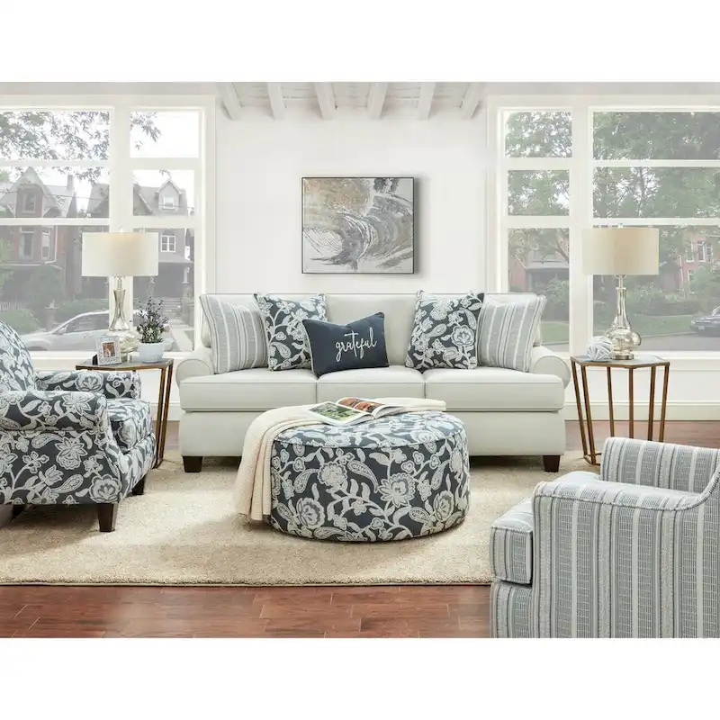Cream Round Arm Stationary Sofa, Seats 3