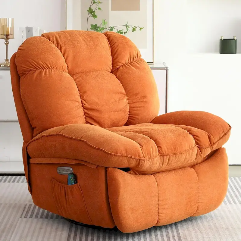 Swivel Power Recliner Chair, Massage Rocker with Heat, USB, USB-C and Side Pocket