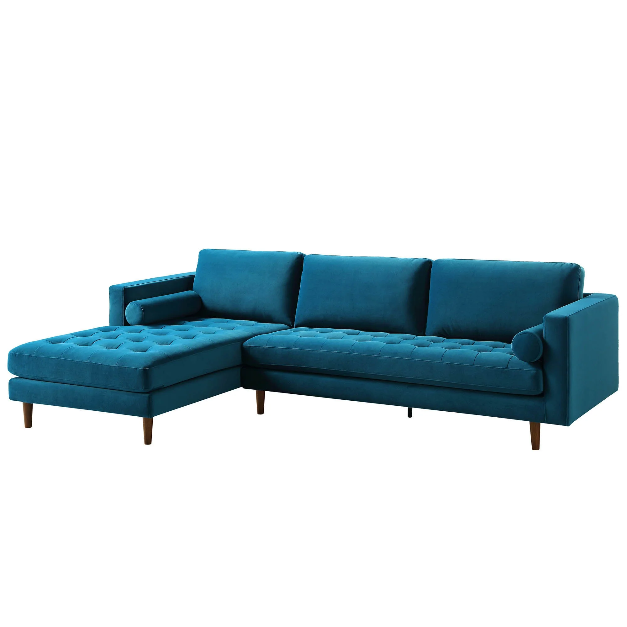 Teal Velvet Grand 4-Seater Chaise End Sofa, Left Hand Facing