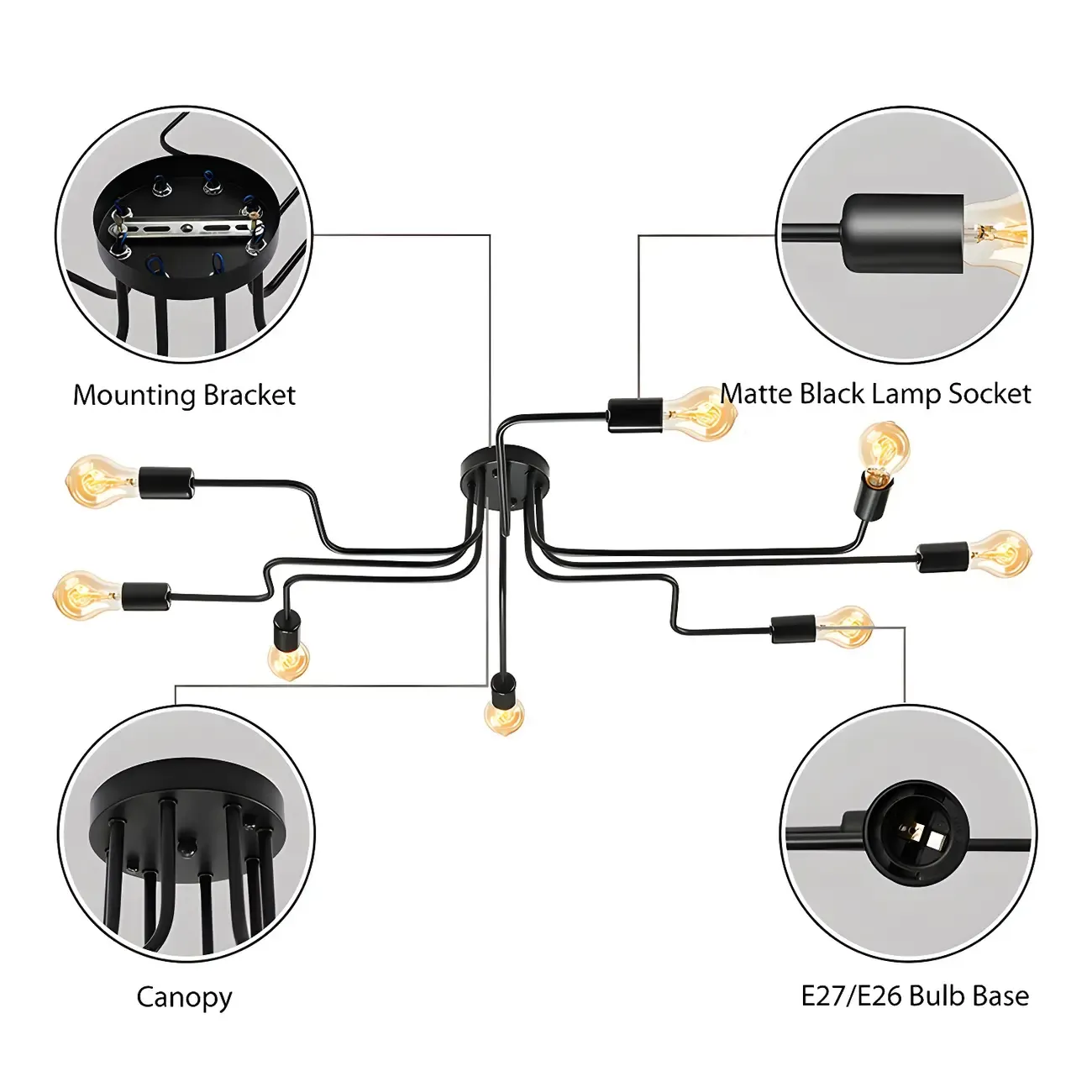 Industrial Branch Metal Semi Flush Ceiling Light