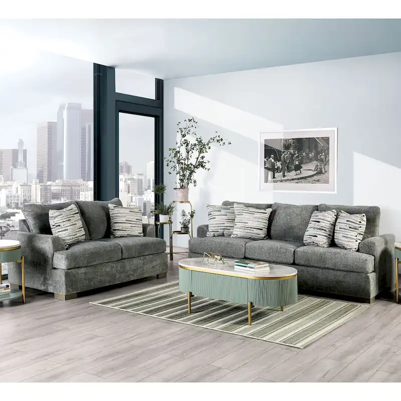 Transitional Fabric Upholstered 2-Piece Sofa & Loveseat Set with Flared Arms