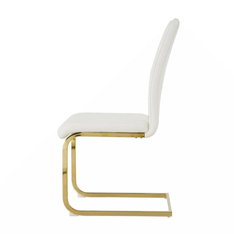 Modern Dining Chair with Gold Metal Legs Black Faux Leather Upholstered Cantilever Design 260 LBS Capacity Set of 2