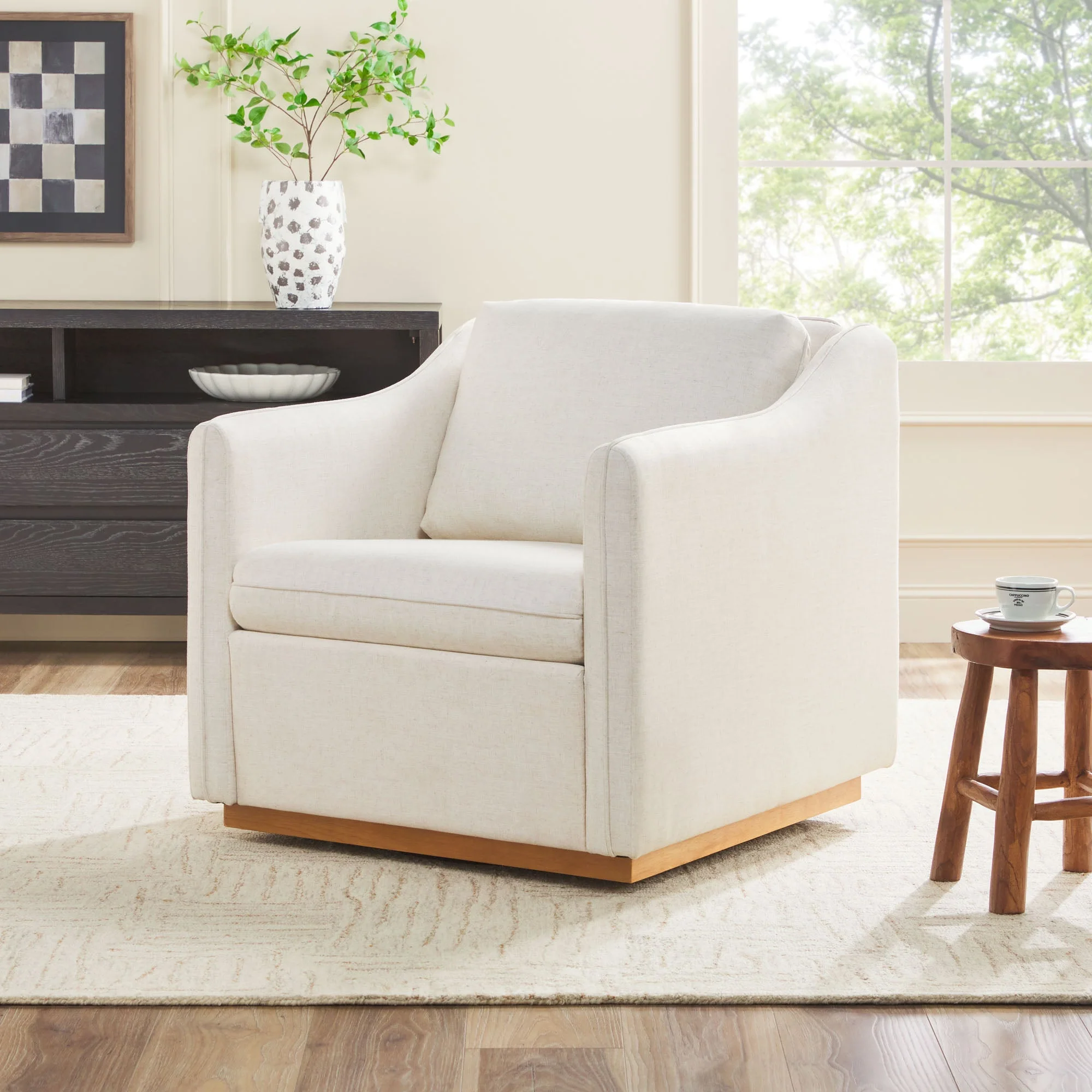Nash Modern Farmhouse Easy Assembly Linen Swivel Accent Chair