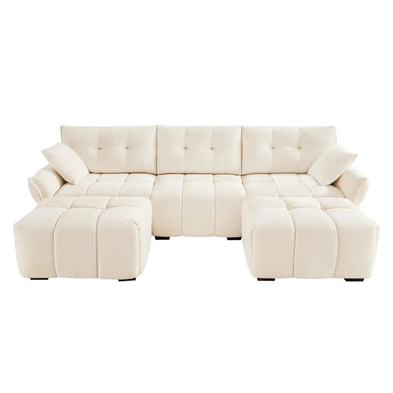 110.2 Chenille 3 Seater Upholstered Sofa, 2 Ottoman