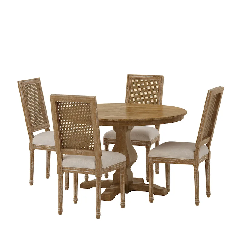Remuda Wood and Cane Upholstered 5 Piece Circular Dining Set by Christopher Knight Home