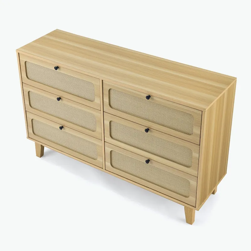 wooden antique six-drawer dresser