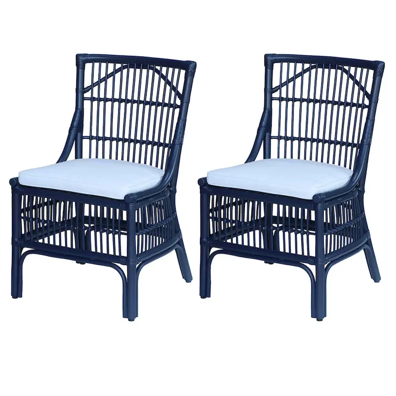 Rattan Slat Back Cushioned Dining Chairs, Set of Two by East at Main