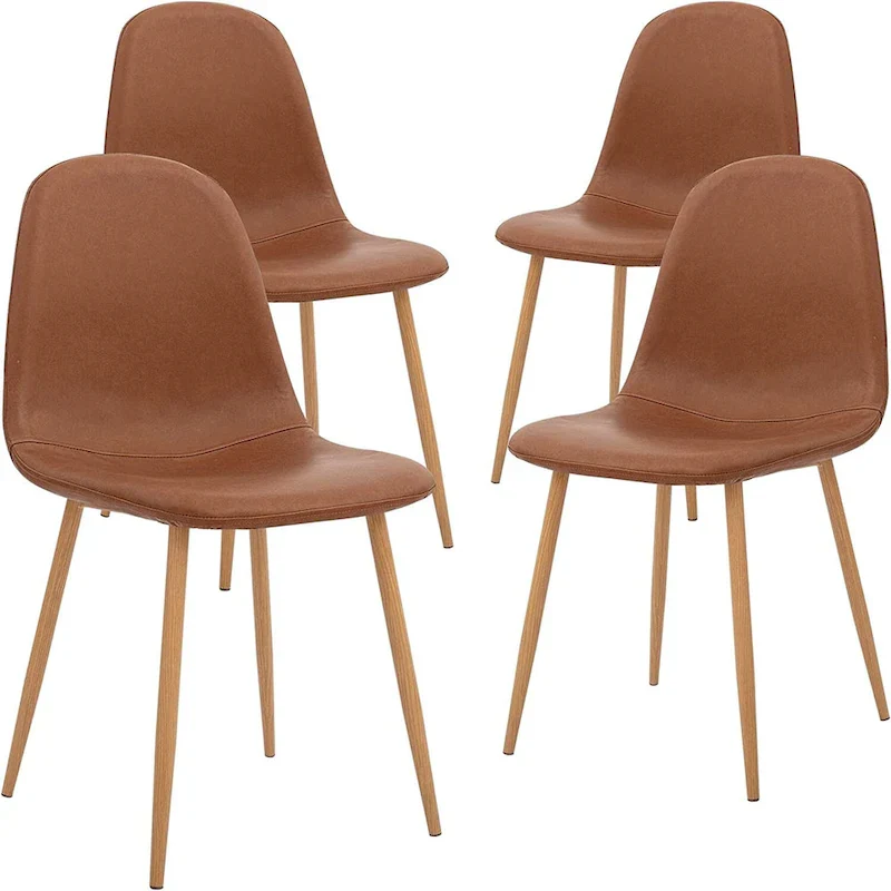 Washable PU Cushion Seat and Metal Legs Side Chair,Set of 4, Brown