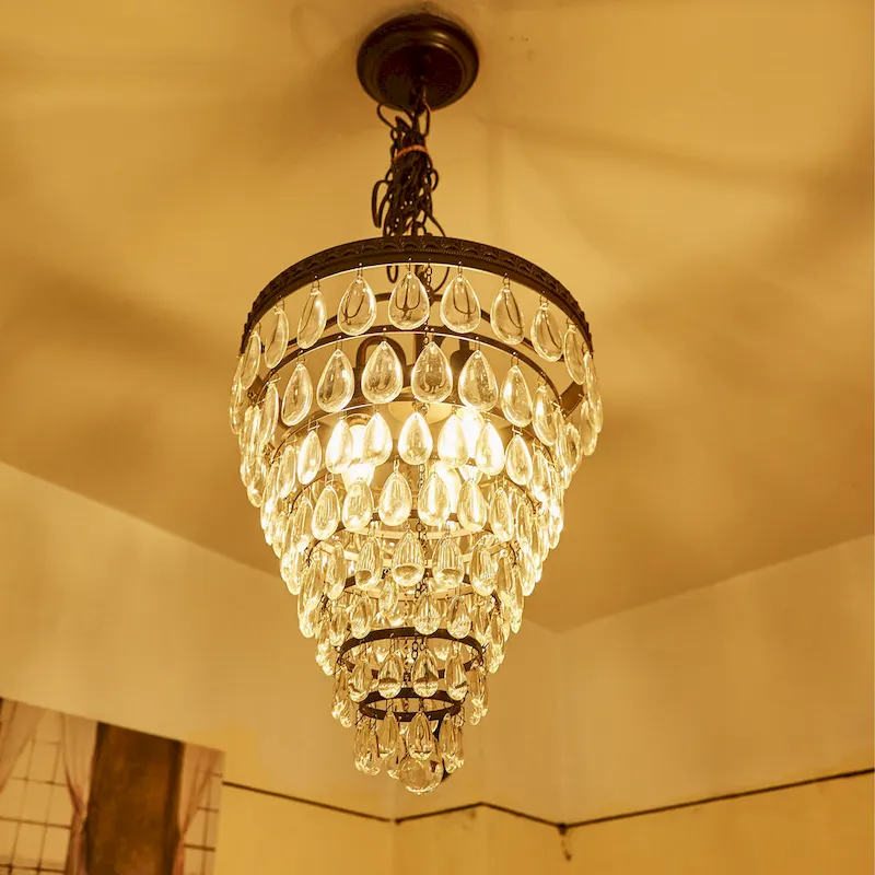 3 Light Oil Rubbed Bronze Tiered Pendant with Crystal Accent - 13.04 x13.04 x20.85