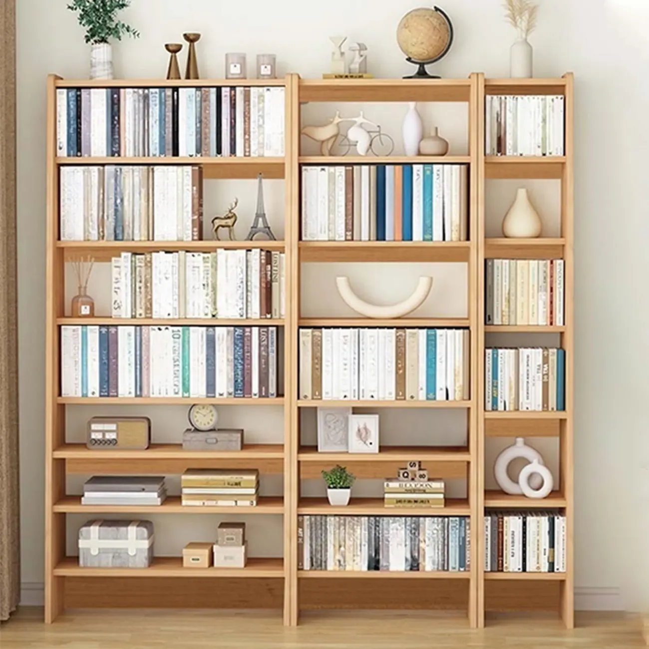 Natural Narrow Multi-Layer Open Back Wooden Bookshelf