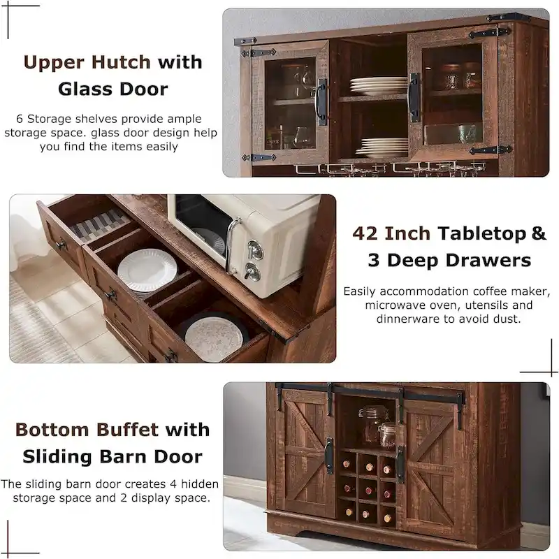 Farmhosue Bar Cabinet, Kitchen Buffet, Coffee Bar Sideboard Table - N/A