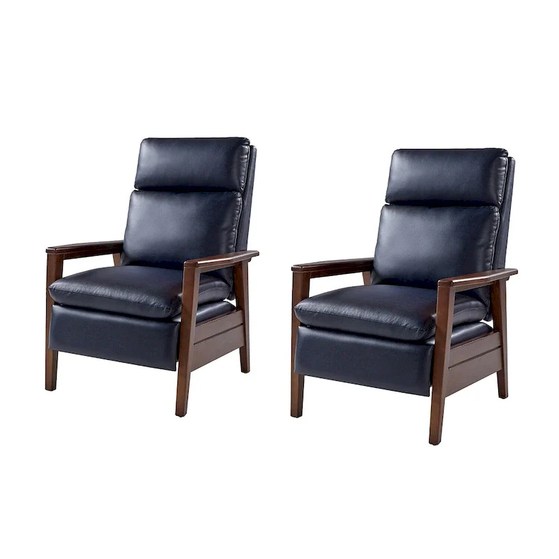Patrick Mid-century Vegan Leather Solid Wood Recliner Set of 2 by