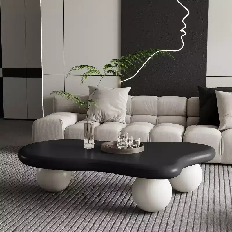 47 Cloud Coffee Table with Ball Legs, Modern Irregular Center Table for Living Room, Black