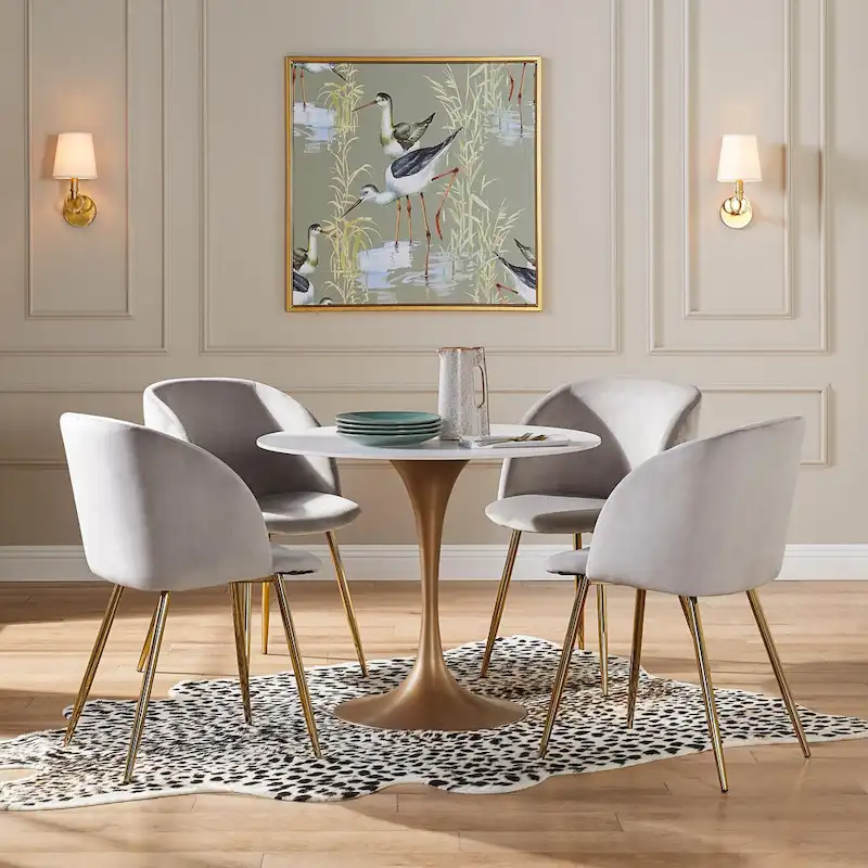 Modern Faux Marble Top Iron Pedestal Dining Table