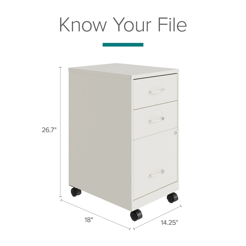 Space Solutions 18 Deep 3 Drawer Mobile Metal Cabinet, Pearl White