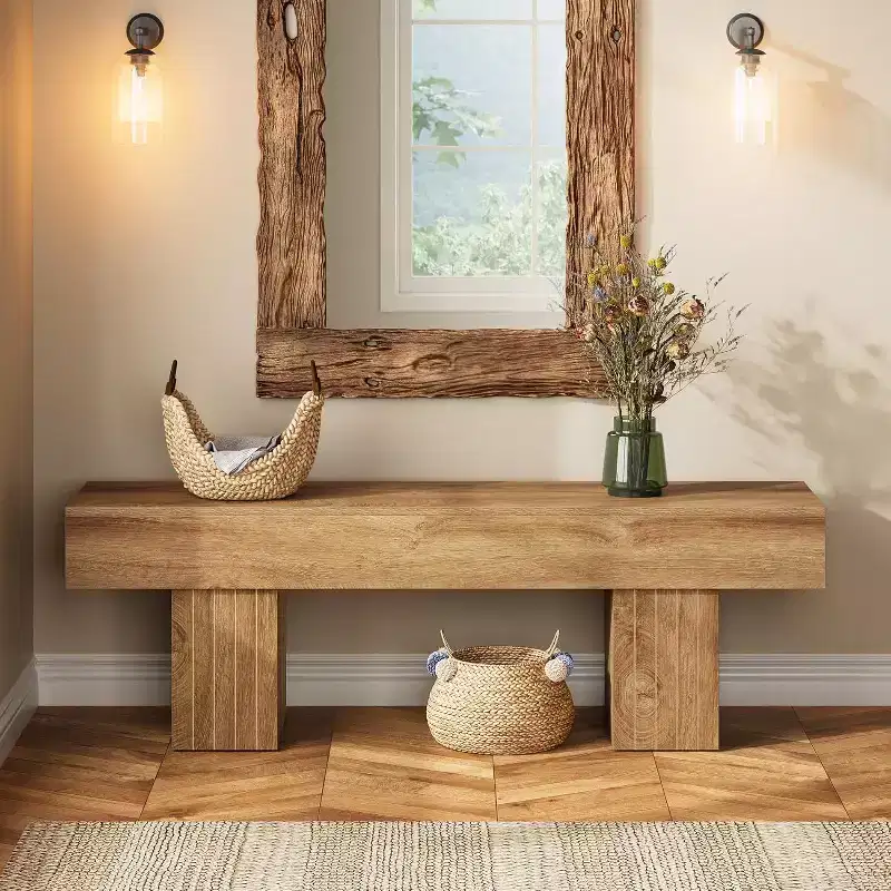 Lantine Wooden 55 Dining Bench, Farmhouse Entryway Bench, End of Bed Bench for Bedroom, Dining Room, Kitchen, Hallway