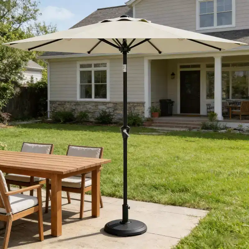 10FT Patio Umbrella with Smooth Crank Lift, Push Button Tilt and 8 Sturdy Ribs for Pool, Deck, Yard, Garden (Beige)