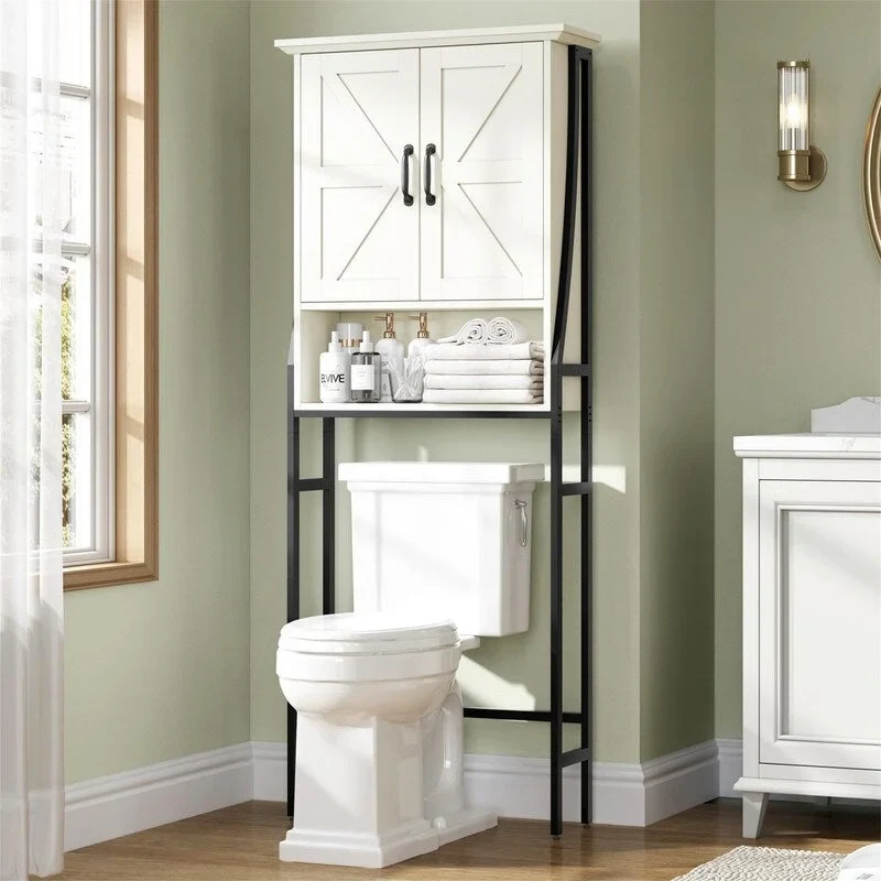 Over-the-Toilet Storage Cabinet with 2 Doors and Open Shelf - 69 Inch