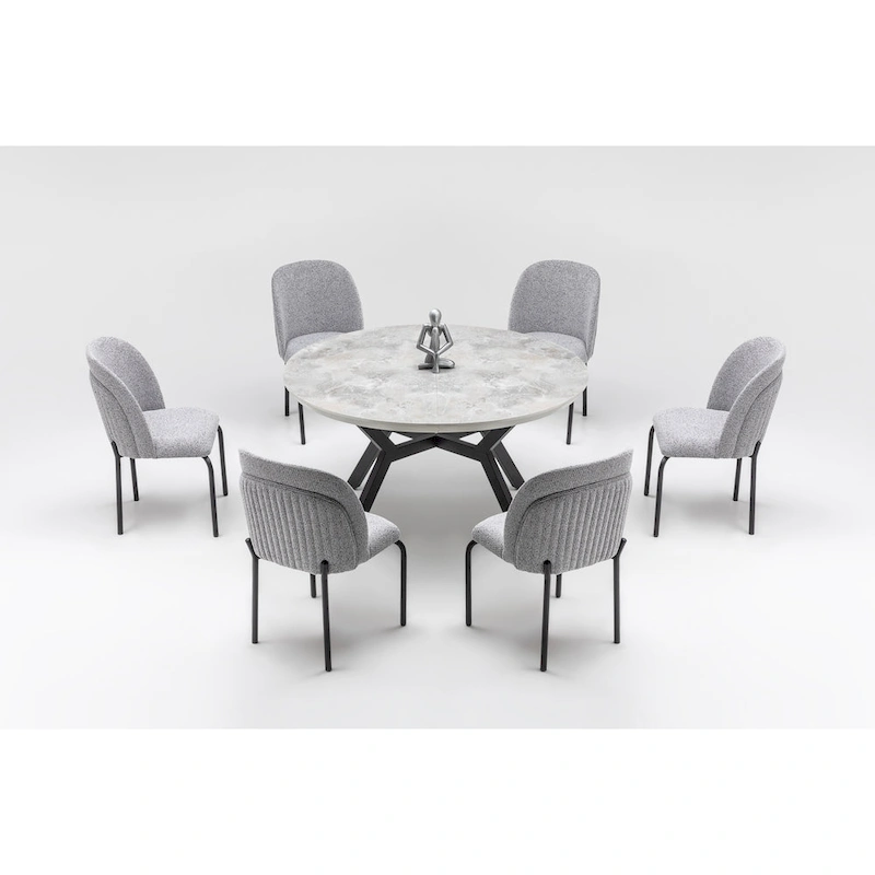 Zirz 7-Piece Extendable Round Dining Table And 6 Dining Chair With Metal Leg Set