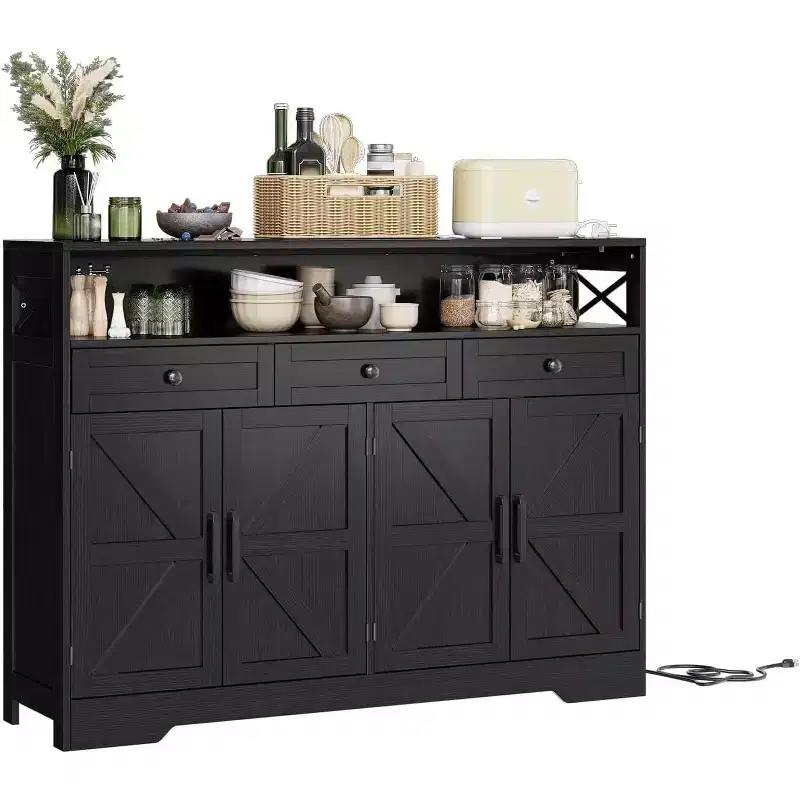 Buffet Cabinet with Adjustable Shelves, 4 Doors ,3 Drawers Kitchen Storage Cabinet