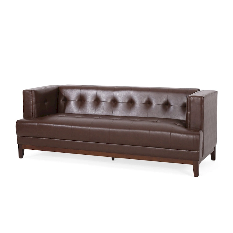 Dark Brown 80.75 Modern Button Tufted 3-Seater Sofa with Wood Legs