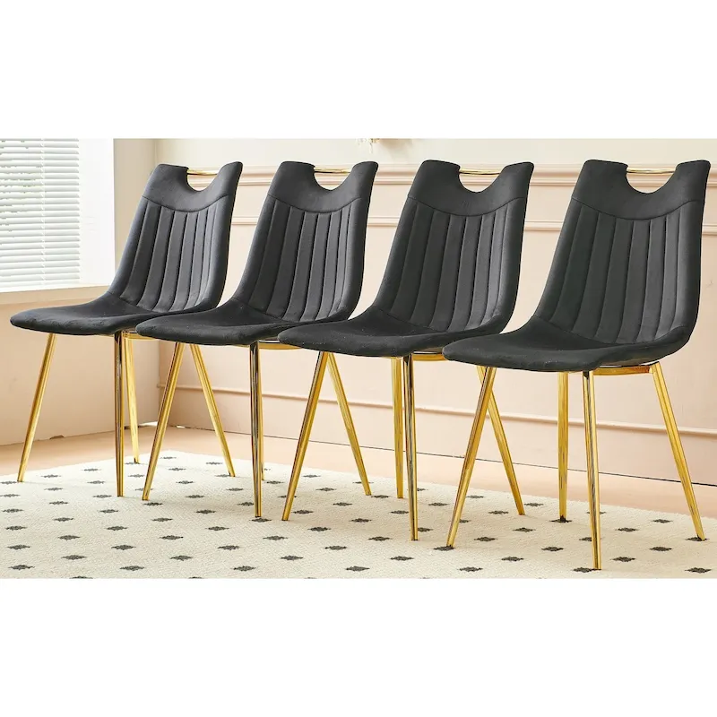 Gold+Black 23.22 Armless Dining Chairs with Elegant Golden Legs (Set of 4)