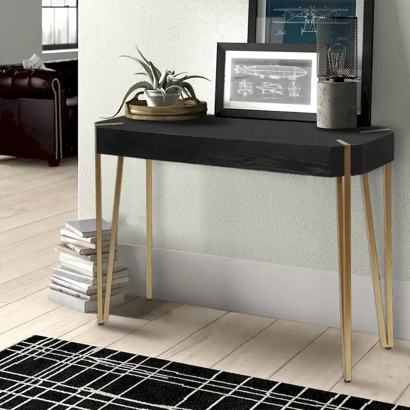Black Wood and Gold Metal Console and Entry Table - 30.25 H x 42 W
