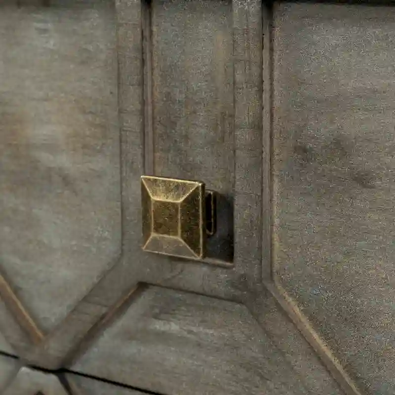 Genevieve II Gray Fir Veneer w/Gold Metal Frame Base 9 Drawer Sideboard