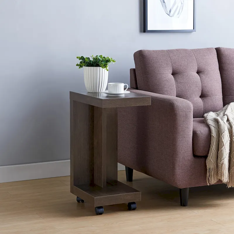 Modern Mobile 18-Inch Side Table with Locking Caster Wheels & Bottom Shelf