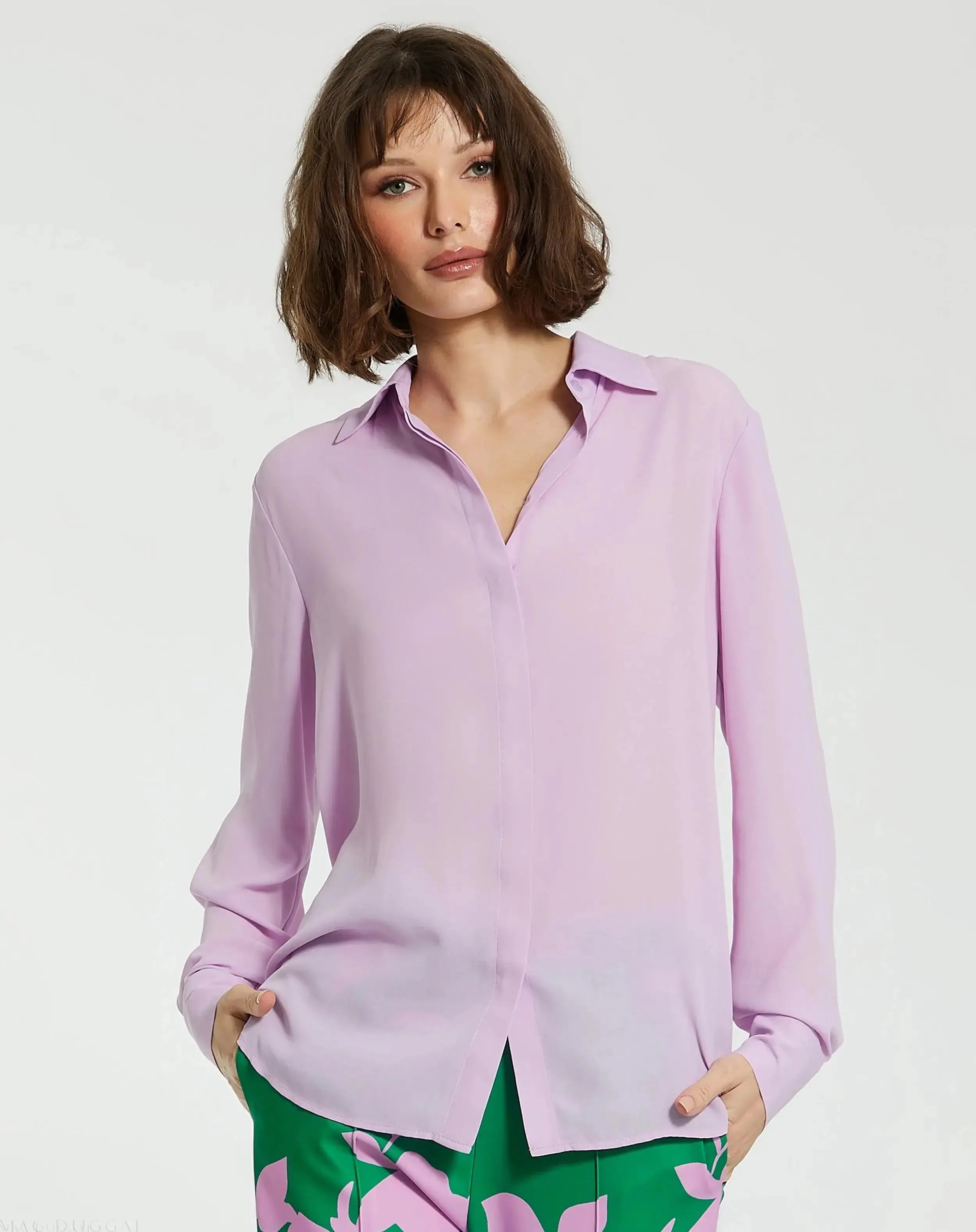 The Bentley Long Sleeve Button Up Georgette Blouse - FINAL SALE