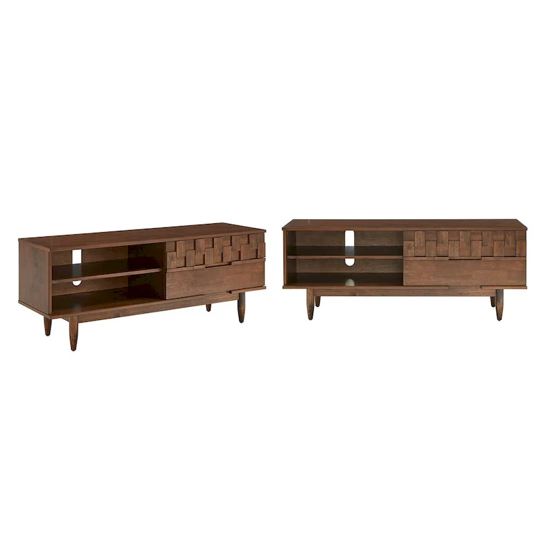 Tobacco Finish Mid-Century 2-Drawer TV Stand, 59 in.