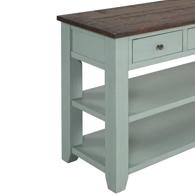Modern Solid Pine Wood Top Console Table with 3 Drawers and 2 Shelves