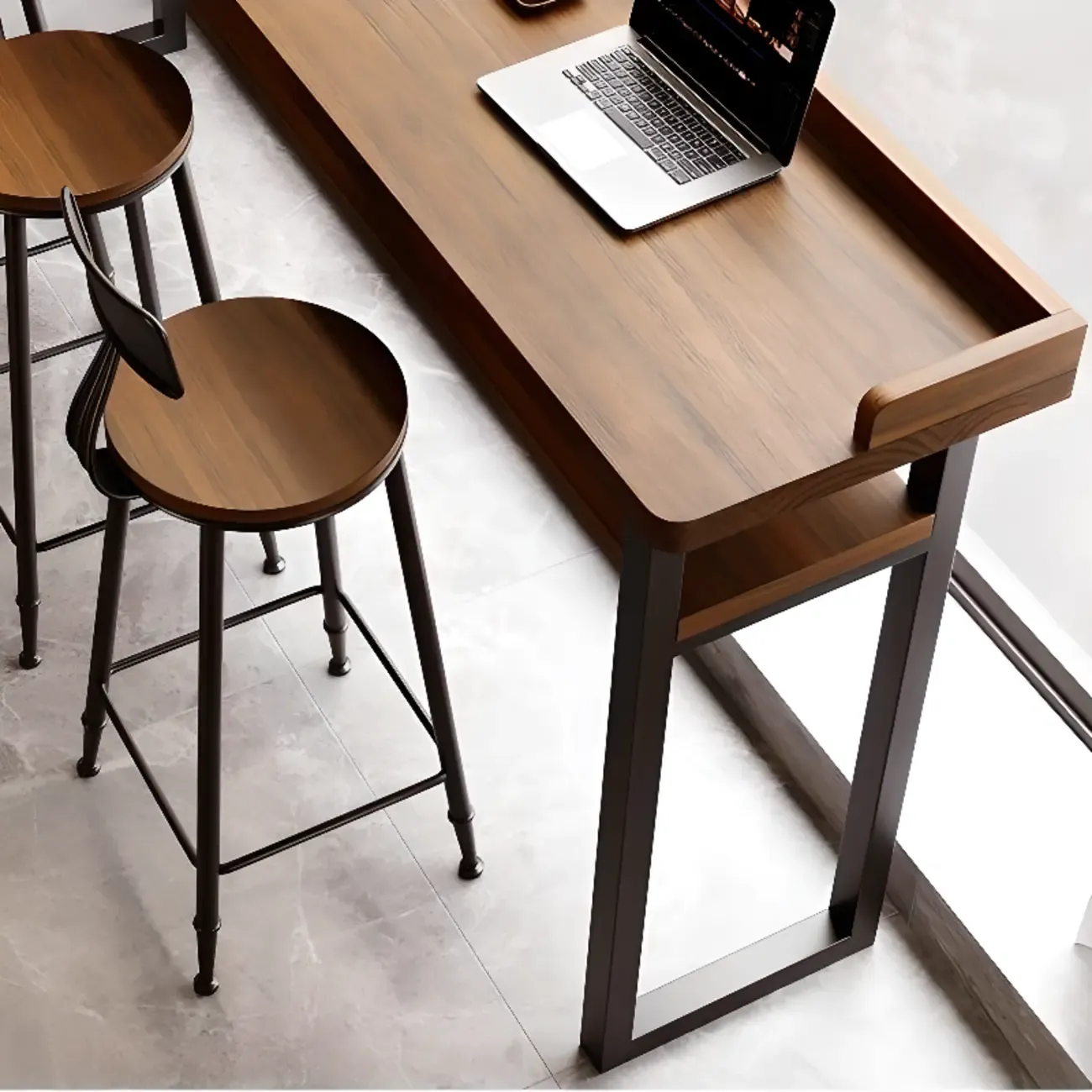 Modern Brown Tray Top Wooden Iron Shelf Bar Tables