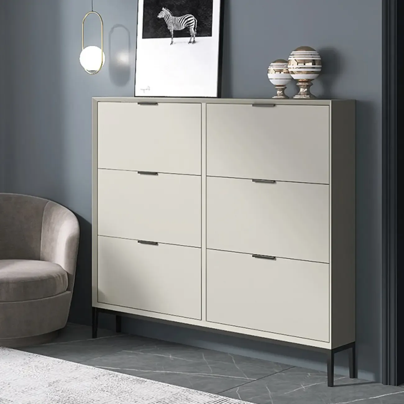 Wood Drop-Front Shoe Storage Cabinet for Small Space