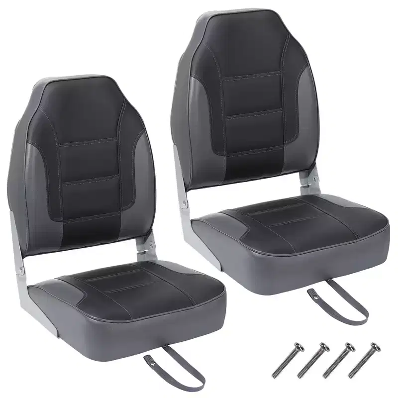 Boat Seats 2 Packs, Folding High Back Fishing Waterproof Pontoon Boat Seat, Boat Chairs with Stainless Steel Screws, Thickened Cushion
