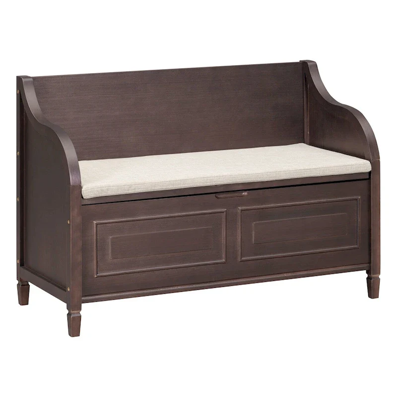 Espresso/White/Blue/Natural/Grey Solid Wood Storage Bench, 2-Seat