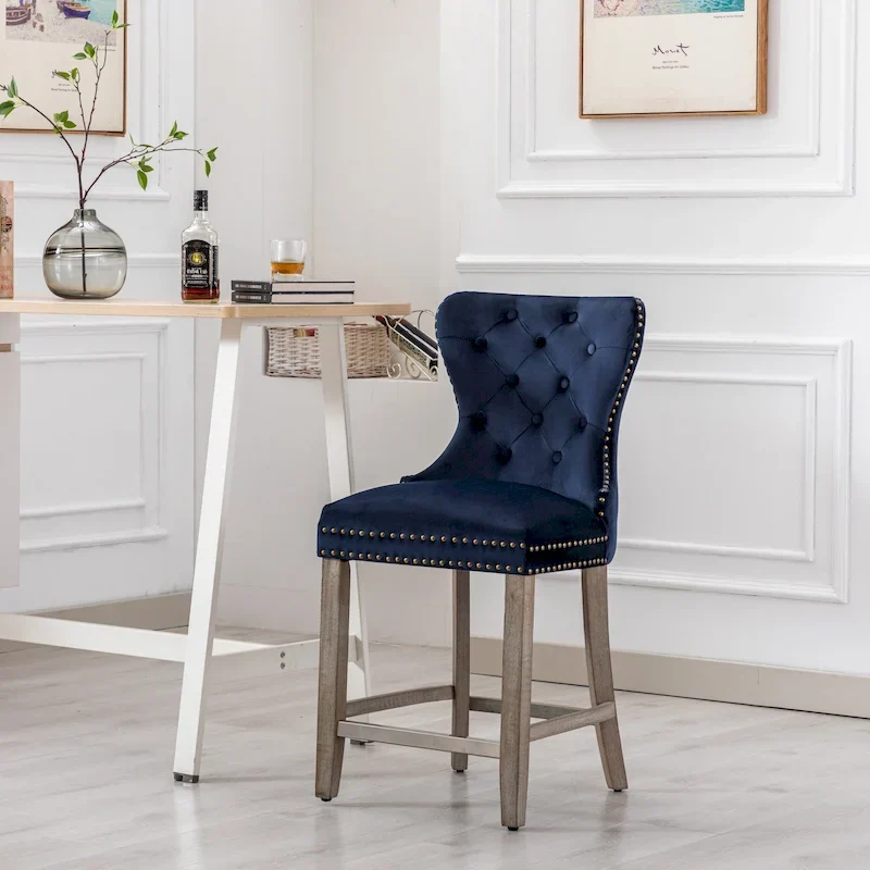 Carter 24  Wingback Tufted Nailhead Counter Stool with Antique Grey Legs