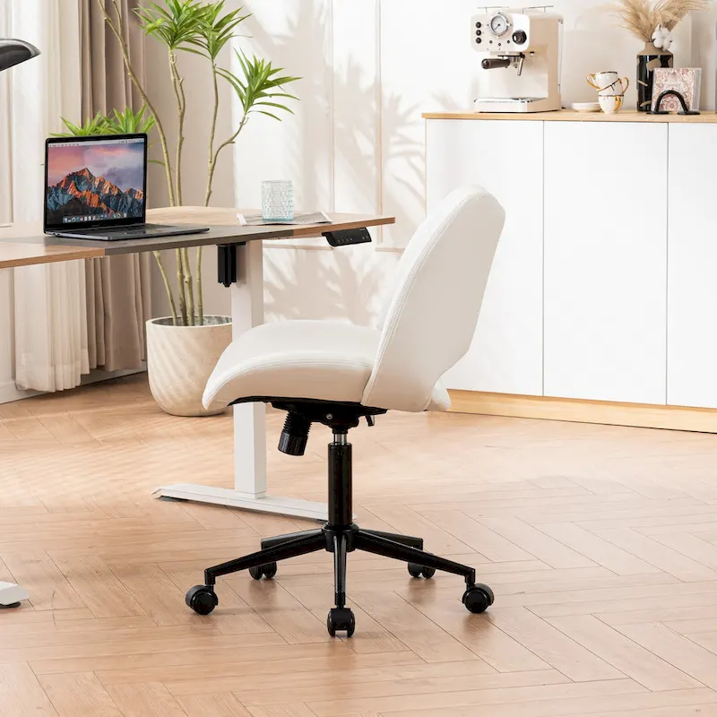 Leather Swivel Office Chair with Wheels - Armless