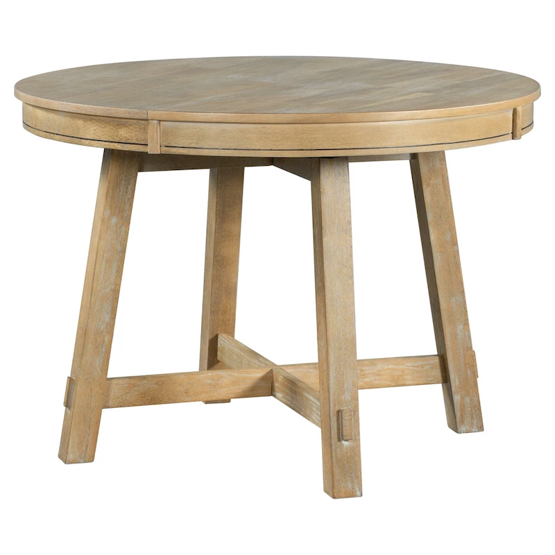 TREXM Farmhouse Round Extendable Dining Table with 16 Leaf Wood Kitchen Table